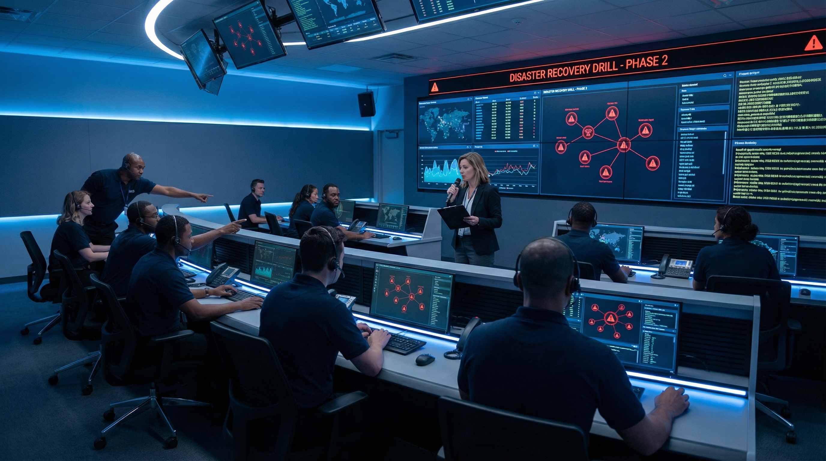 IT team conducting business continuity plan test and drill